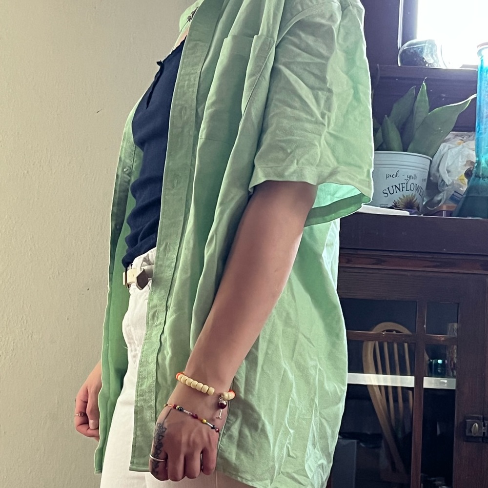 Van Huesen Green Short Sleeve Button Down